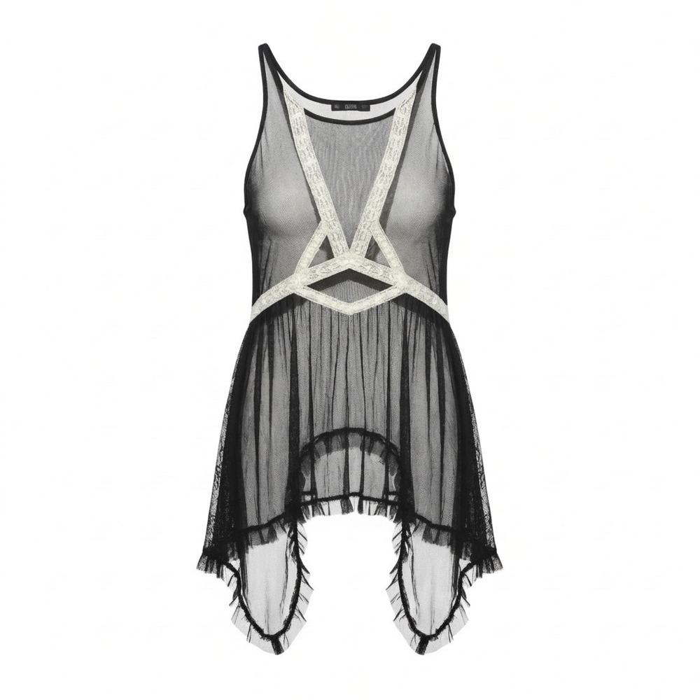 Intimately Free People Sheer Top XS‎ Asymmetric Hem Lace Cyber Goth Vamp Witchy